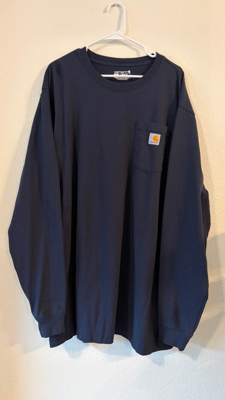 Carhartt Men’s XL Tall Loose Fit Navy Long Sleeve Pocket T Shirt Workwear